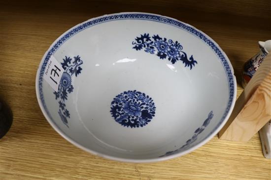 Two 19th century Chinese blue and white bowls 8.5 & 9.5in.